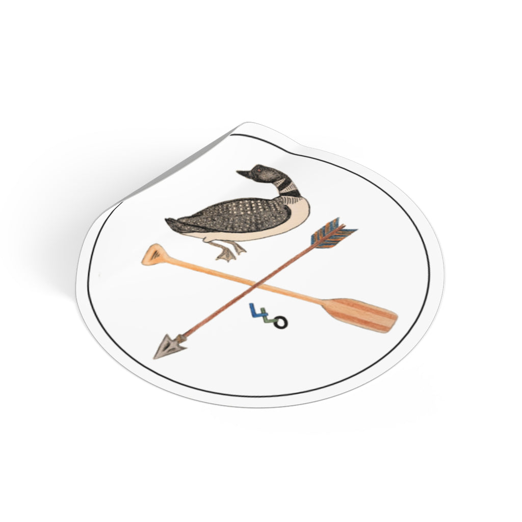 Lucky Loon Outdoors-Loon & Crossed Paddle Arrow Round Vinyl Sticker — Rustic Lakeside Outdoor Decal