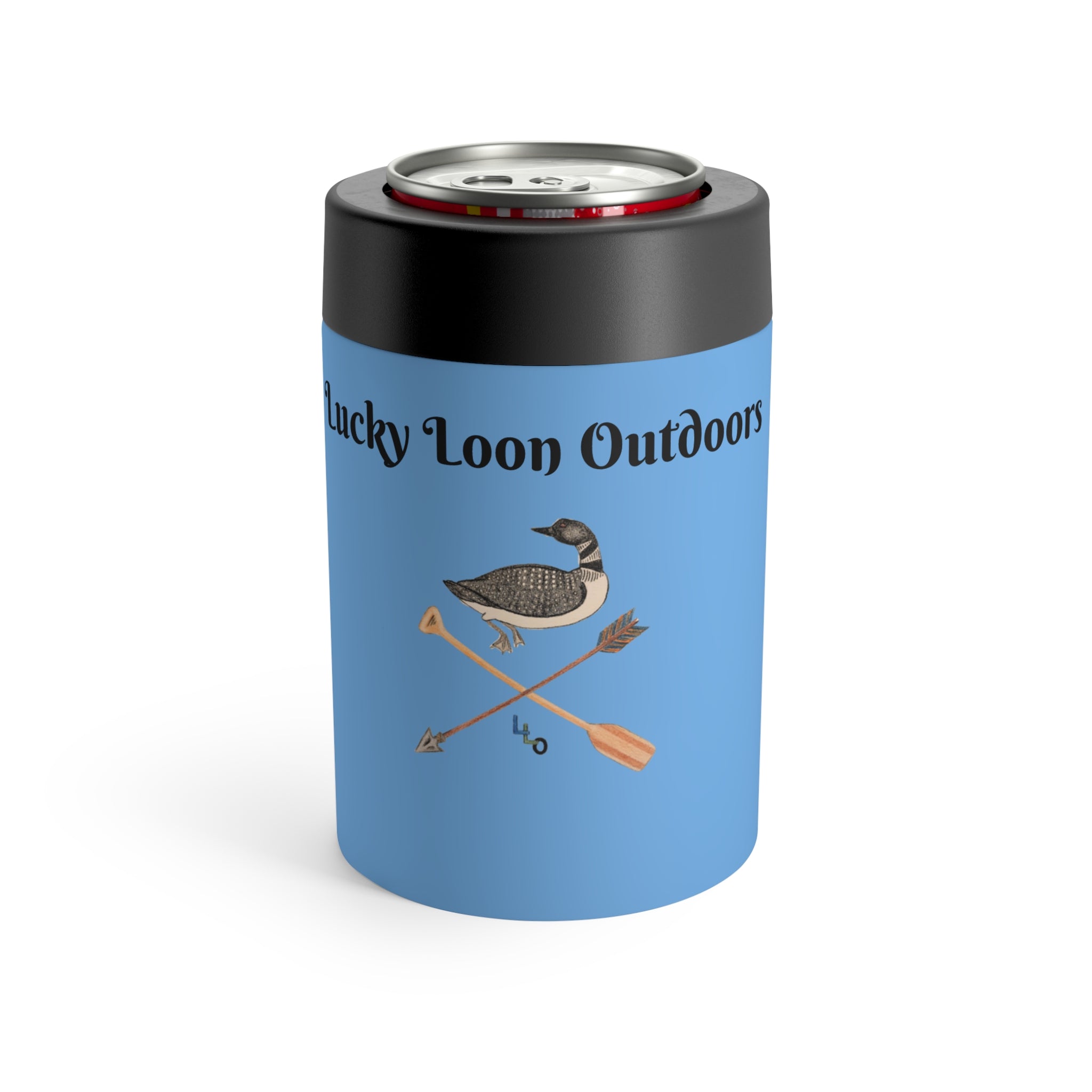 Lucky Loon Outdoors Patriotic Eagle & Flag Can Holder — Hand‑Drawn Logo Design