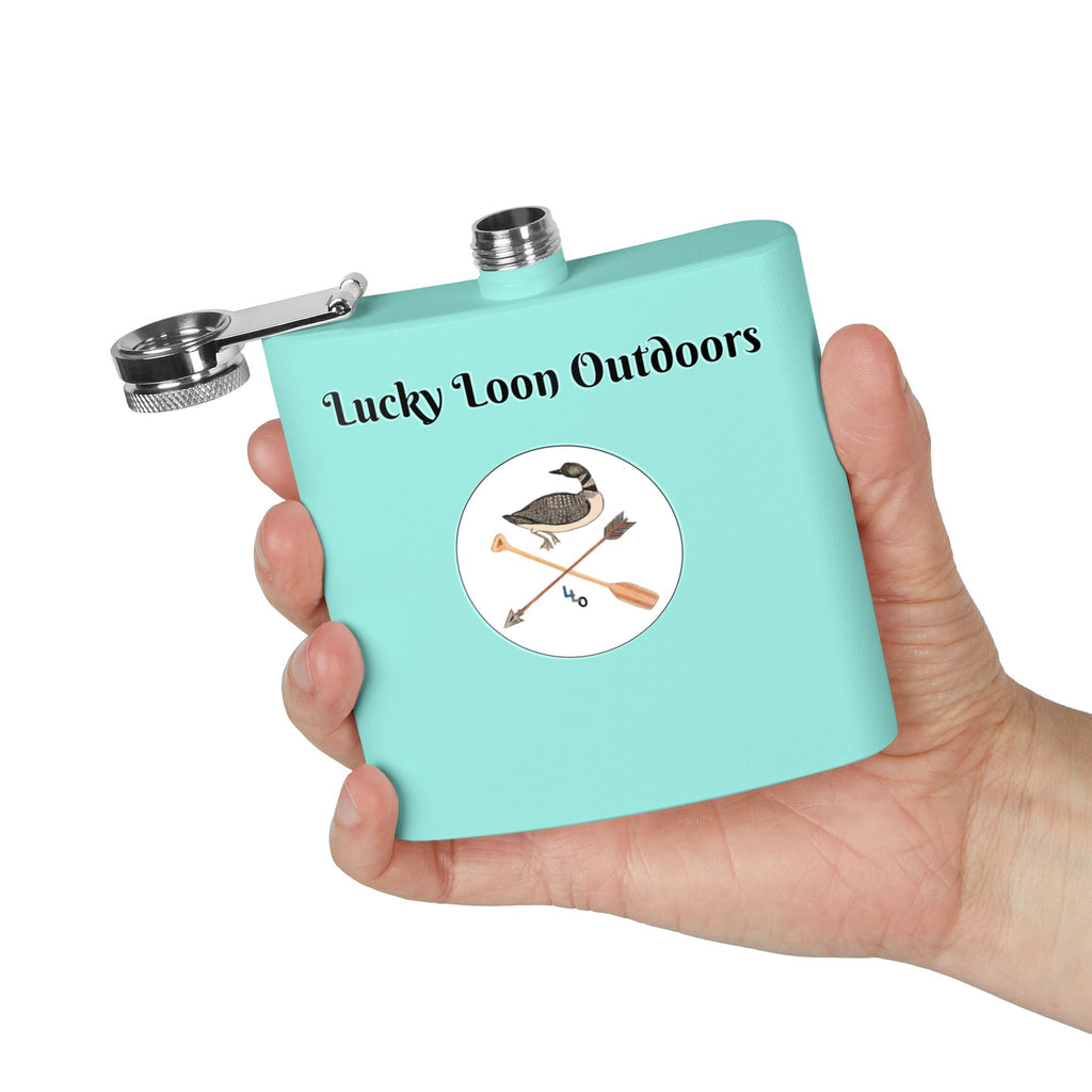 Lucky Loon Outdoors Stainless Steel Flask — Hand-Drawn Logo (6oz) — Hiking & Camping Flask