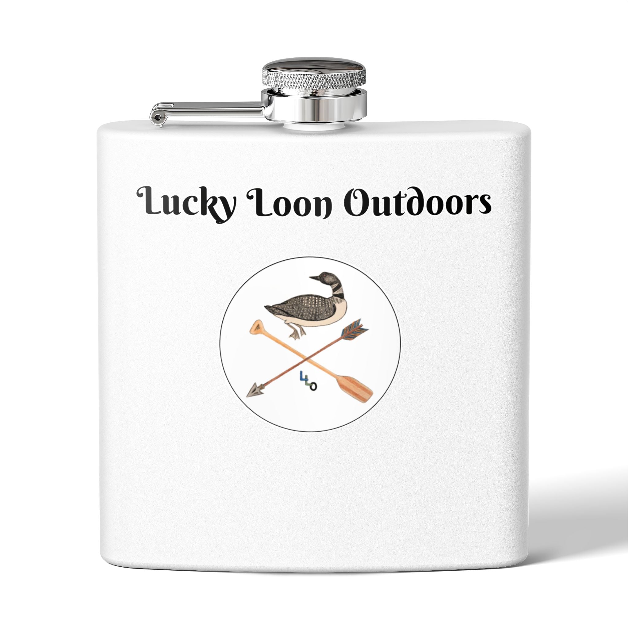 Lucky Loon Outdoors Stainless Steel Flask — Hand-Drawn Logo (6oz) — Hiking & Camping Flask