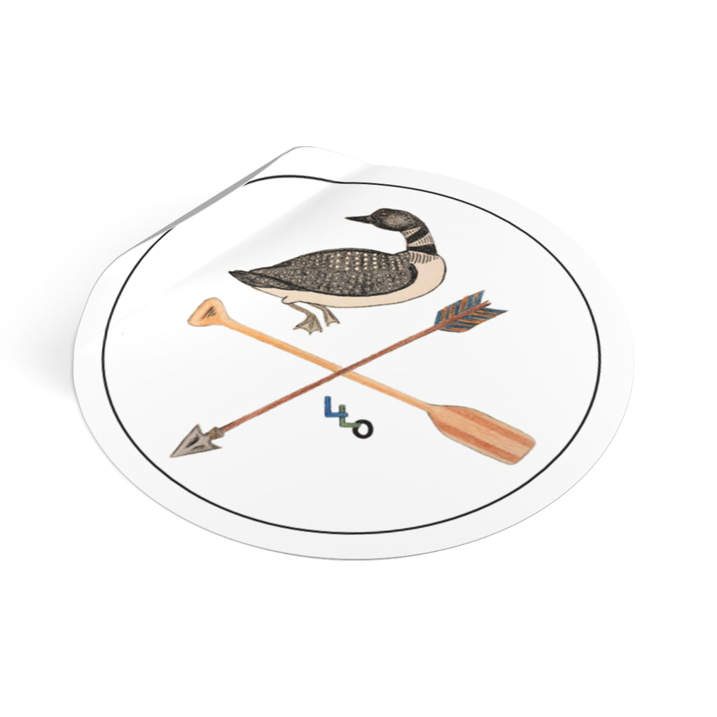 Lucky Loon Outdoors-Loon & Crossed Paddle Arrow Round Vinyl Sticker — Rustic Lakeside Outdoor Decal