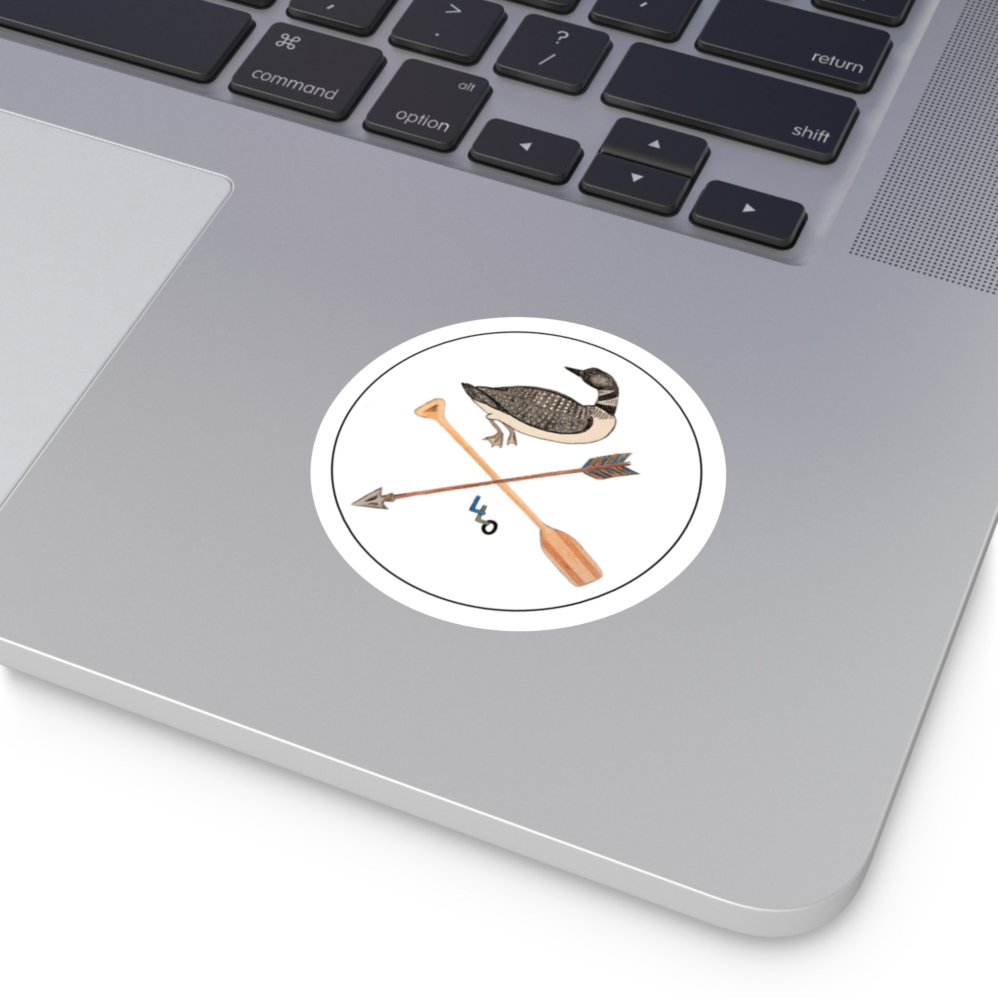 Lucky Loon Outdoors-Loon & Crossed Paddle Arrow Round Vinyl Sticker — Rustic Lakeside Outdoor Decal