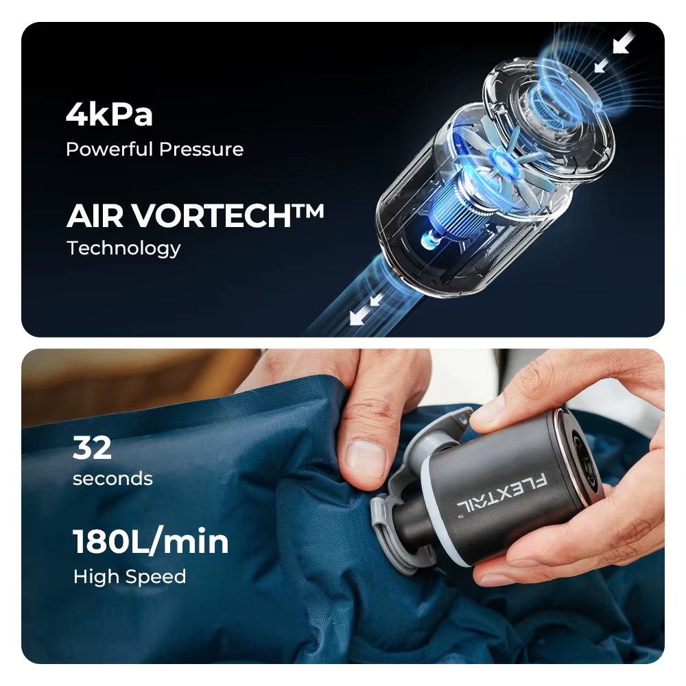 FLEXTAIL TINY PUMP 2X - 4Kpa Portable Air Pump with Camping Light and 1600Mah Battery, Infaltion/Deflation/Lighting