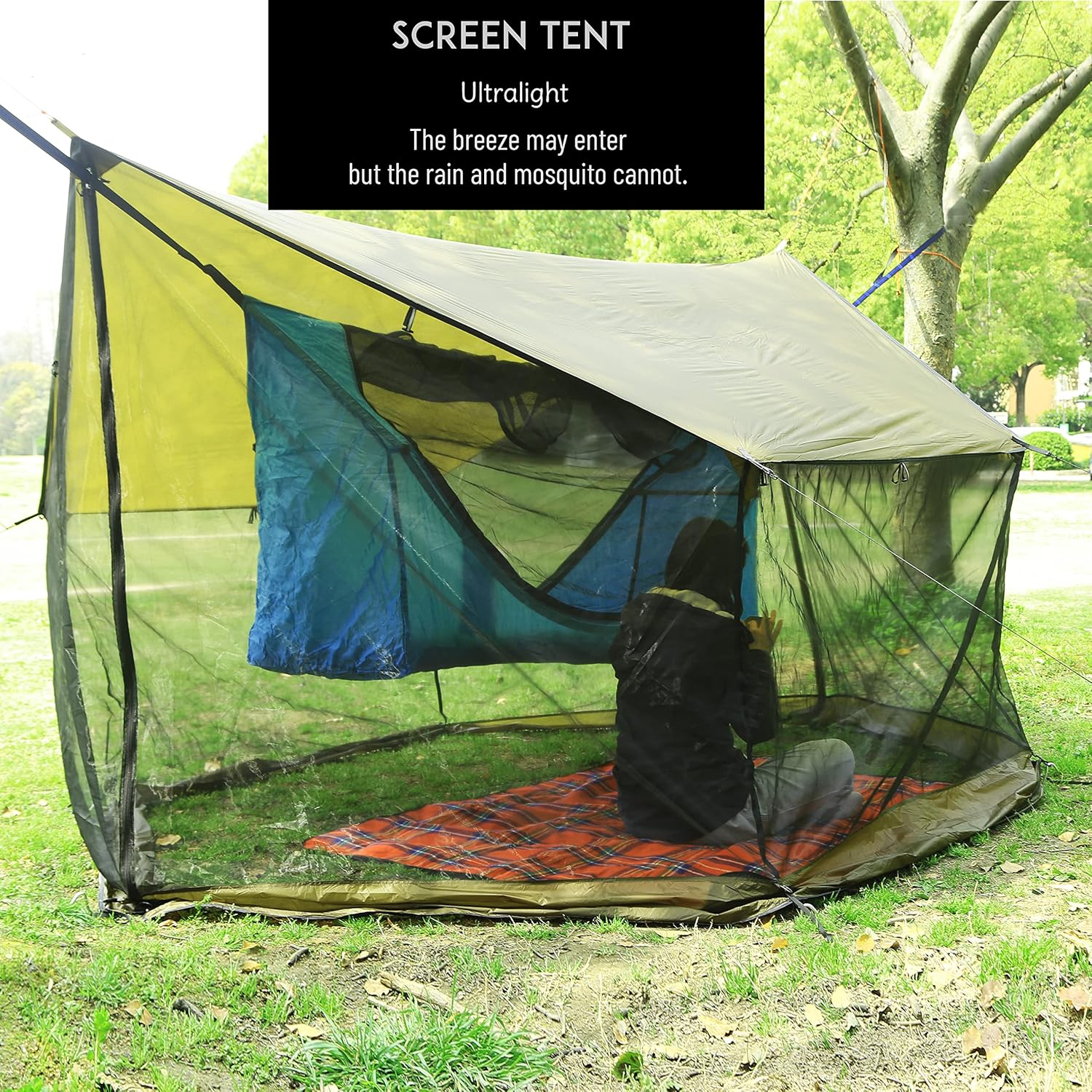 Packable Camping Screen Shelter, Hammock Compatible