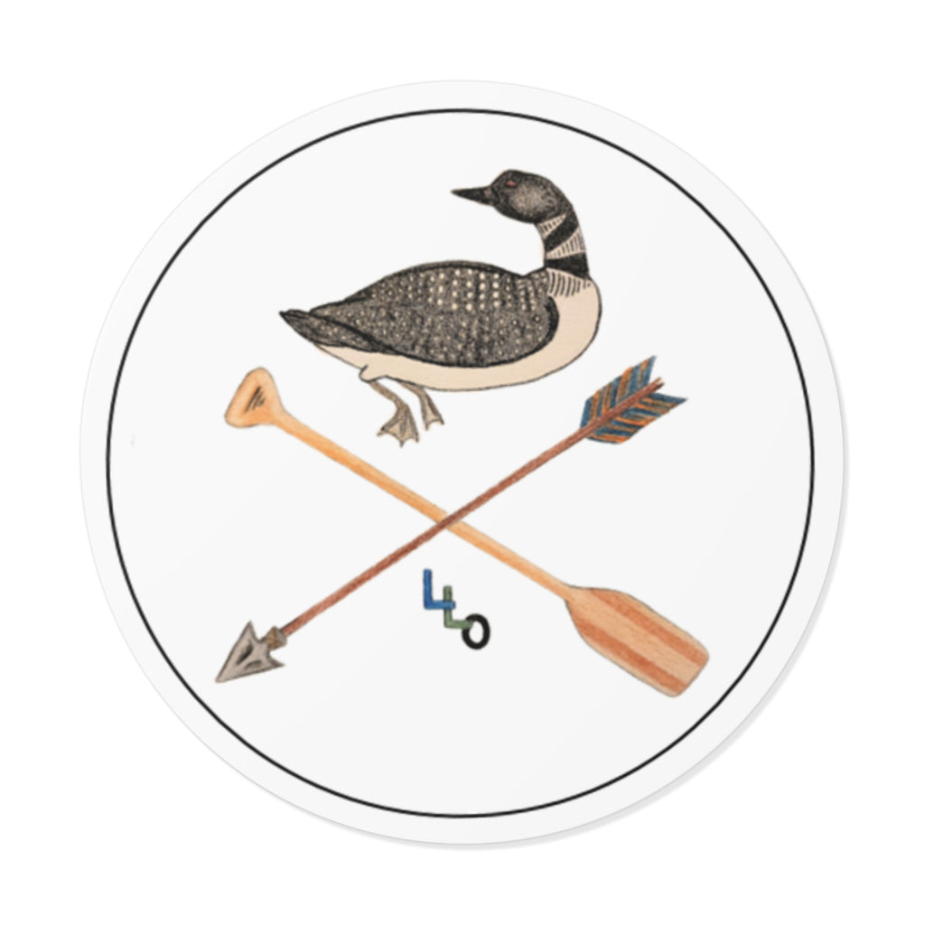 Lucky Loon Outdoors-Loon & Crossed Paddle Arrow Round Vinyl Sticker — Rustic Lakeside Outdoor Decal