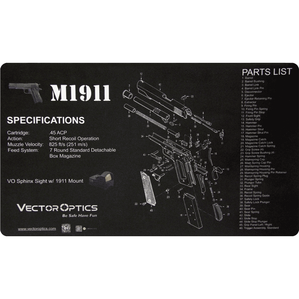 Gun Cleaning Bench Mat with Parts Diagram