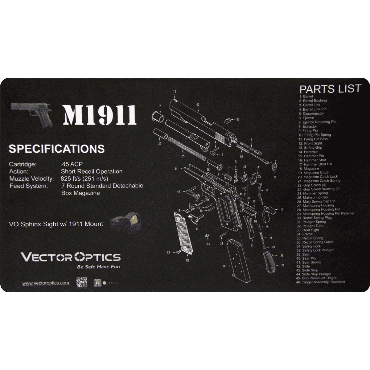 Gun Cleaning Bench Mat with Parts Diagram